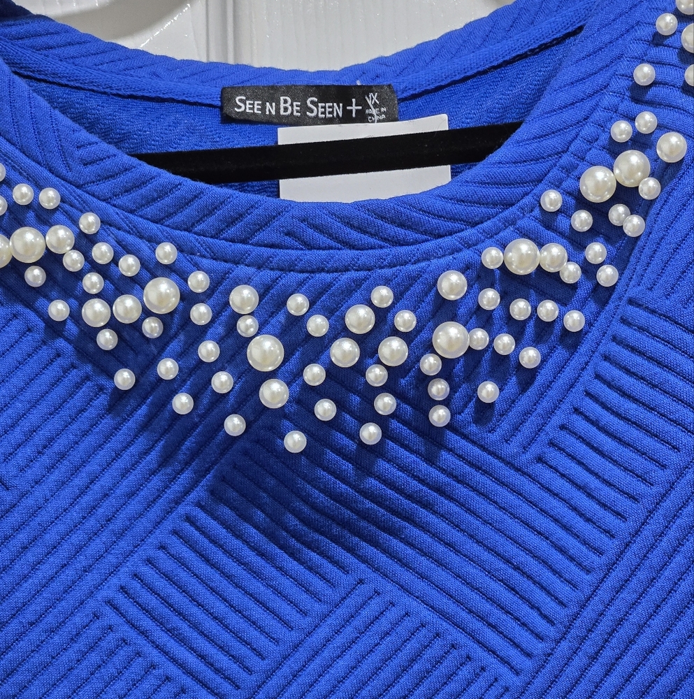 Clothes~*Pearls* Top, Sweater, Shirt~Plus Sz 1x. New w/tags! Gorgeous Royal blue